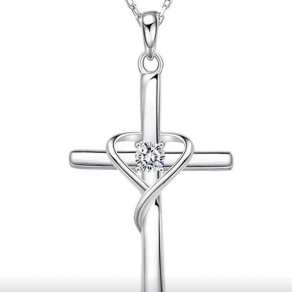 Silver Plated Cross Necklace NEW - Picture 2 of 2